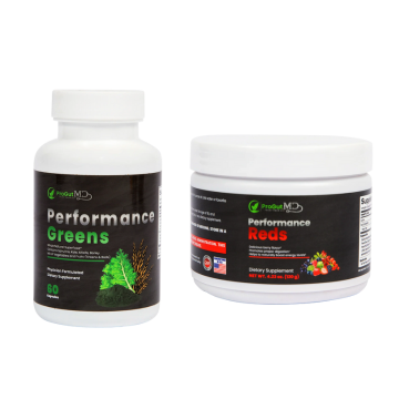 Front view of the Performance Greens and Reds bottles